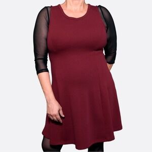 Burgundy Fit & Flare Midi Dress Size M Thick Knit Fall Winter Workwear